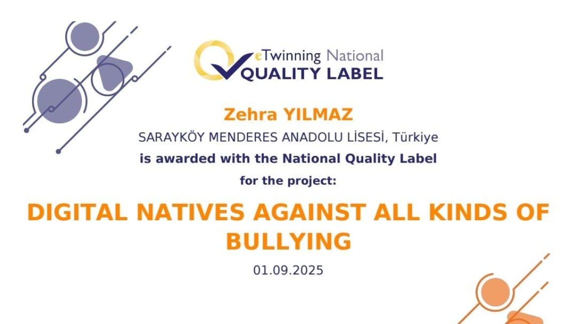 eTwinning Projemiz Ulusal Kalite Etiketi Almaya Hak Kazanmıştır.